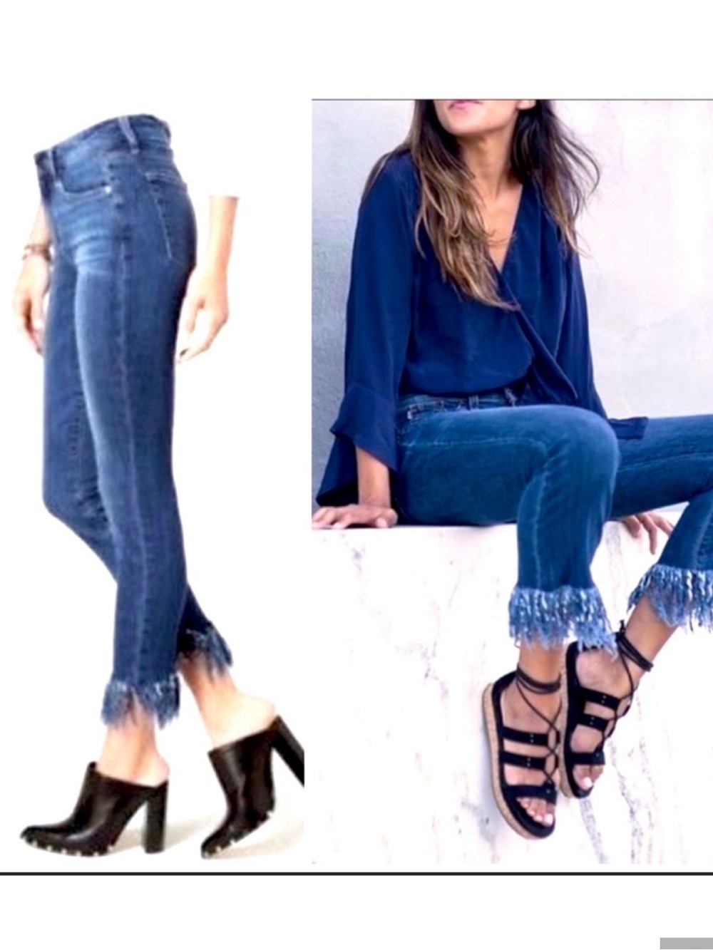 Blank NYC Bond Blue Frayed Hem Ankle Jeans